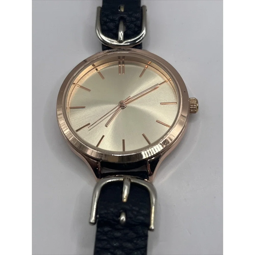 A New Day Women's Quartz Watch Rose Gold Case Black Band- New Battery‎